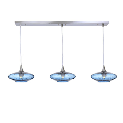 951 Lunar: 3 Pendant Linear Chandelier-Glass-Bicycle Glass Co - Hotshop-Steel Blue-Brushed Nickel-Bicycle Glass Co