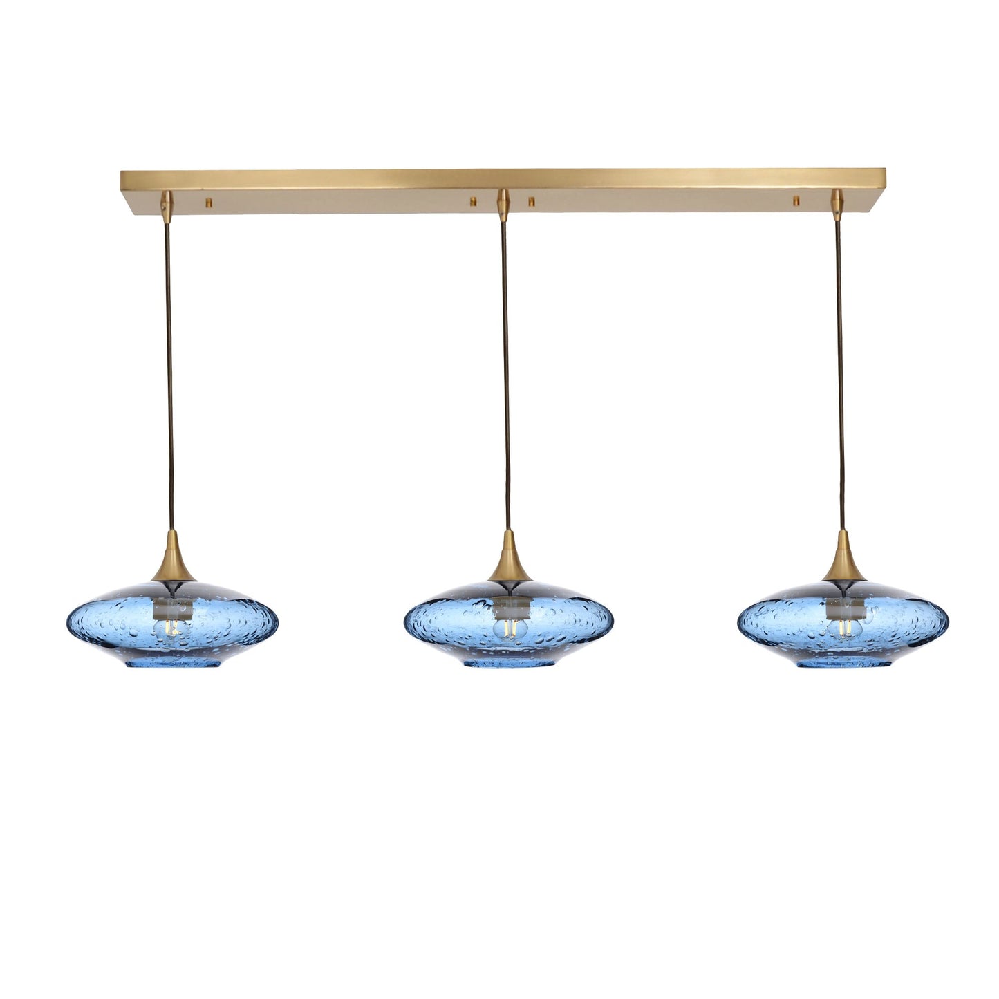 951 Lunar: 3 Pendant Linear Chandelier-Glass-Bicycle Glass Co - Hotshop-Steel Blue-Polished Brass-Bicycle Glass Co