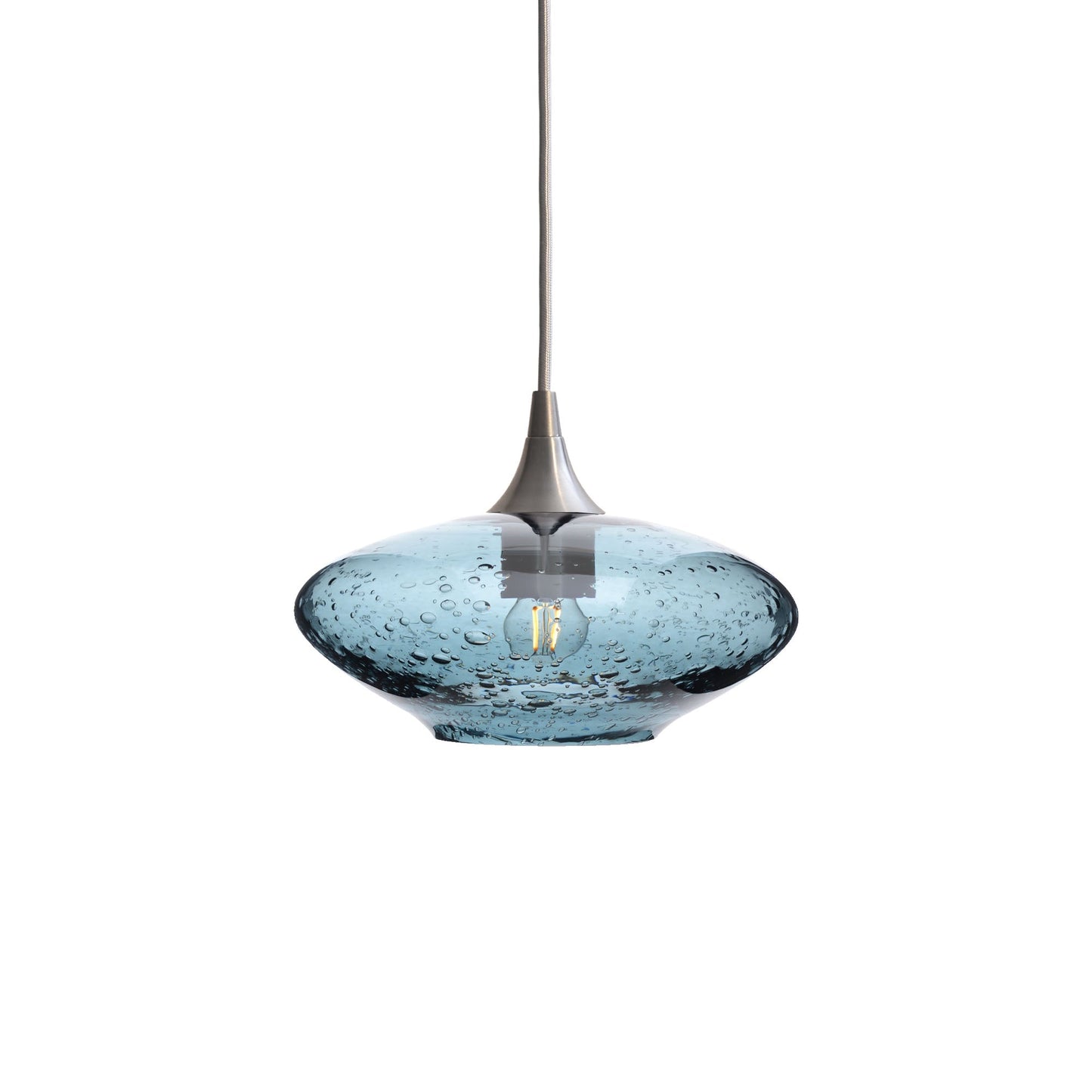 951 Lunar: Single Pendant Light-Glass-Bicycle Glass Co - Hotshop-Slate Gray-Brushed Nickel-Bicycle Glass Co