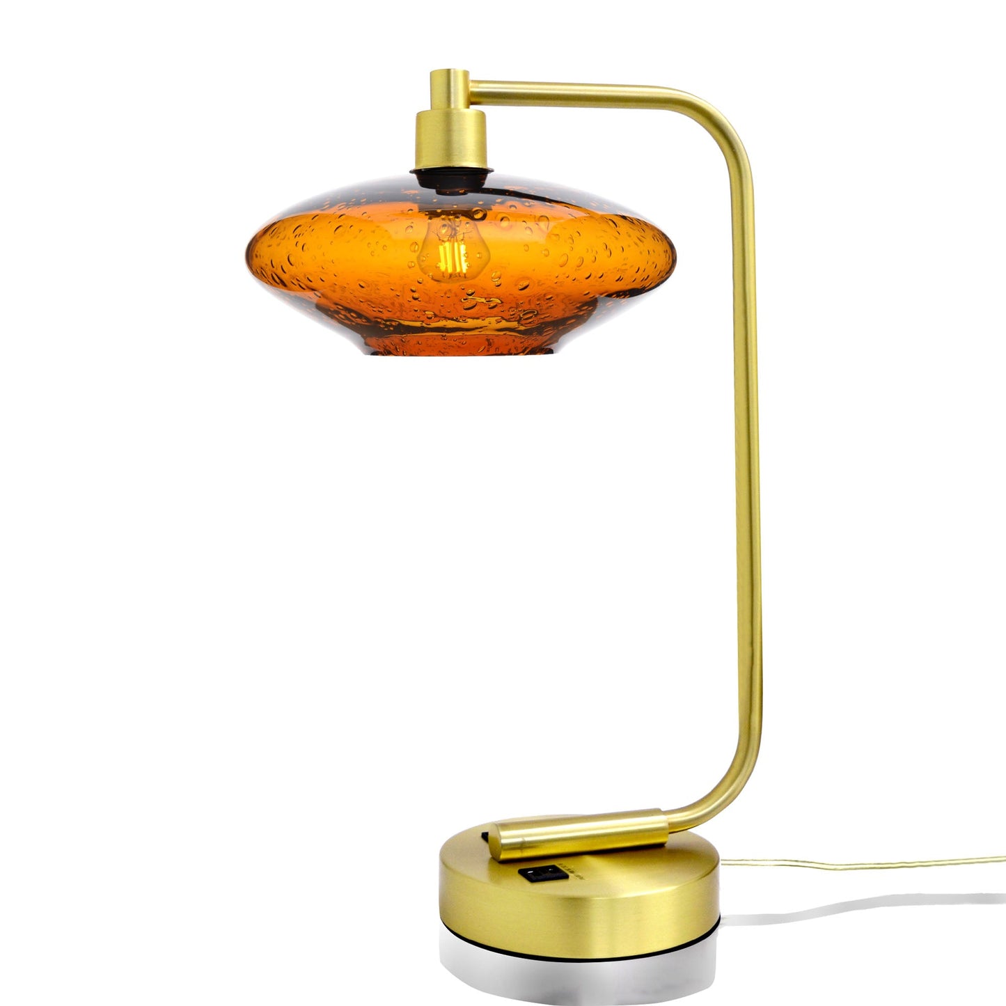 951 Lunar: Table Lamp-Glass-Bicycle Glass Co - Hotshop-Golden Amber-Satin Brass-Bicycle Glass Co