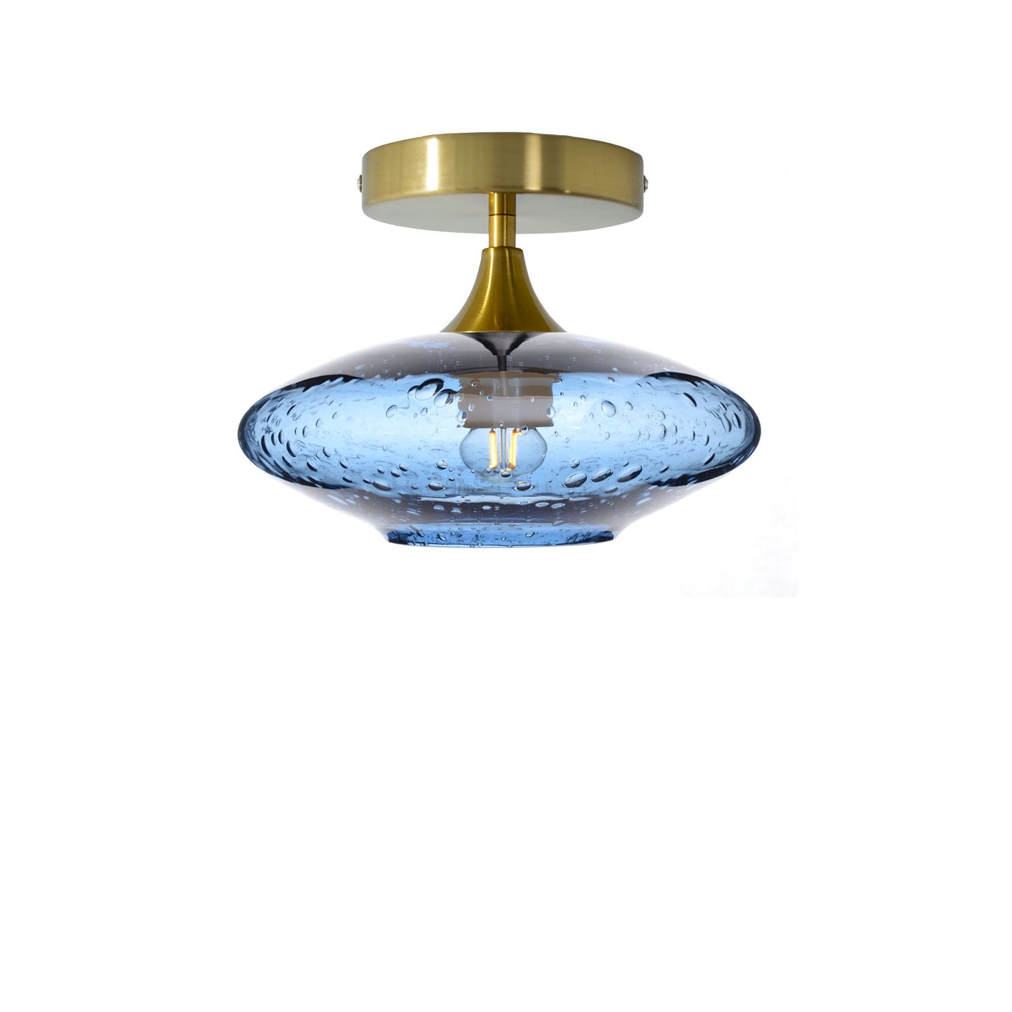 951 Semi-Flush-Bicycle Glass Co - Hotshop-Lunar-Steel Blue-Polished Brass-Bicycle Glass Co