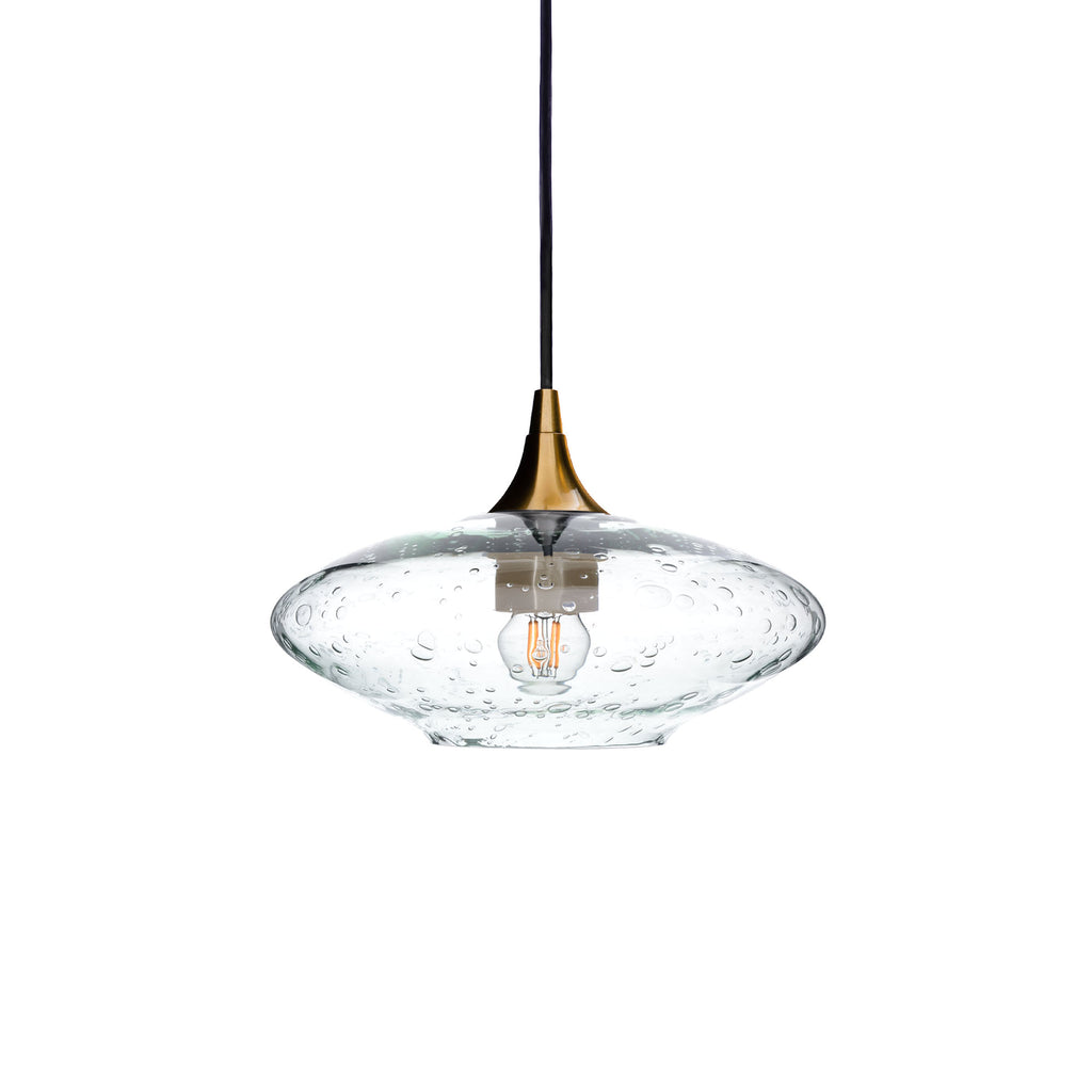 951 Single Pendant Light-Bicycle Glass Co-Polished Brass 15ft Cord + Track Mount-Lunar-Eco Clear-Bicycle Glass Co
