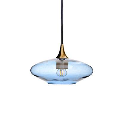 951 Single Pendant Light-Bicycle Glass Co-Polished Brass 15ft Cord + Track Mount-Lucent-Steel Blue-Bicycle Glass Co