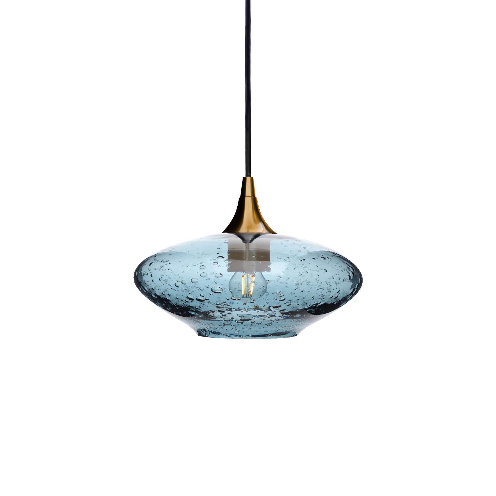 951 Single Pendant Light-Bicycle Glass Co-Polished Brass 15ft Cord + Track Mount-Lunar-Slate Gray-Bicycle Glass Co