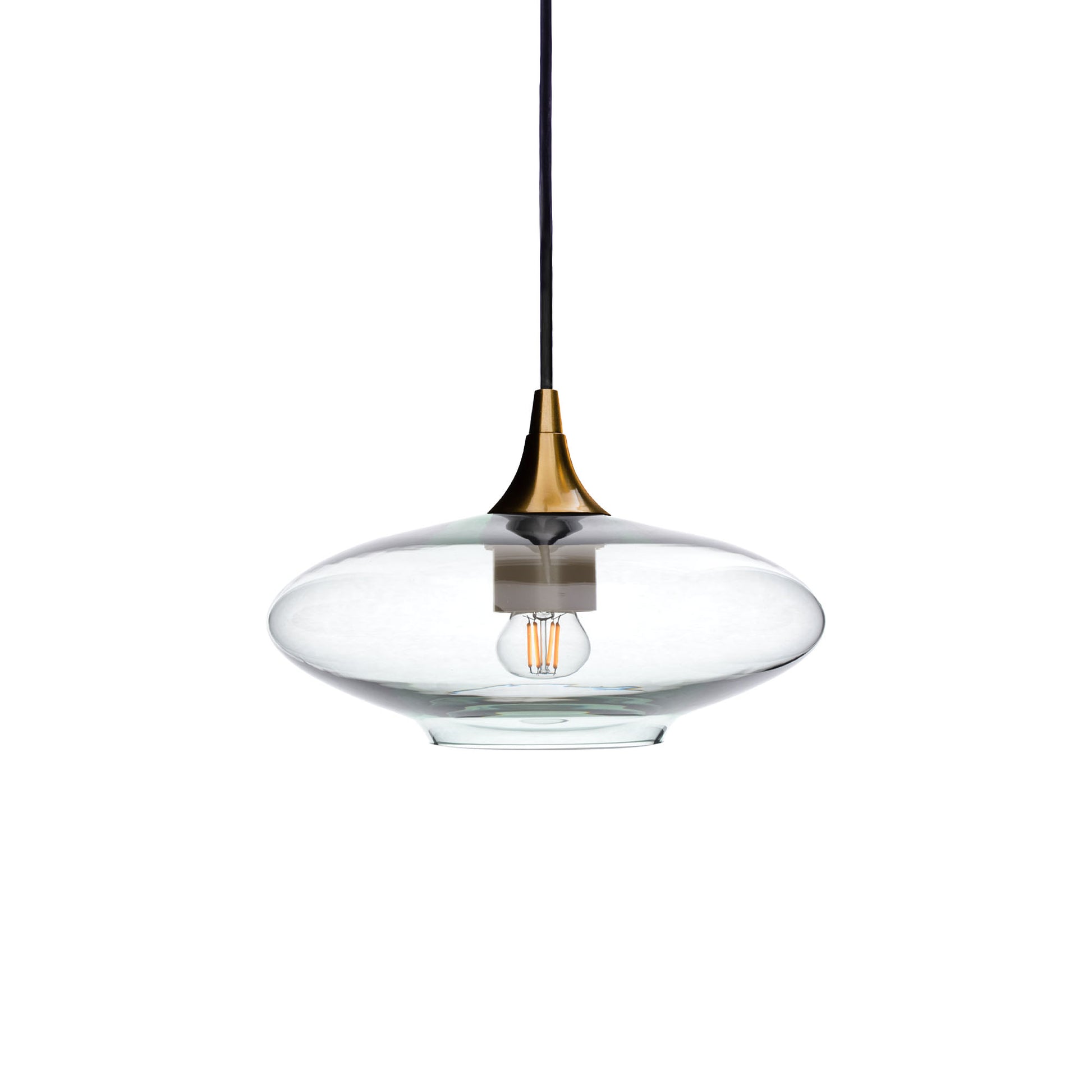 951 Single Pendant Light-Bicycle Glass Co-Polished Brass 15ft Cord + Track Mount-Lucent-Eco Clear-Bicycle Glass Co