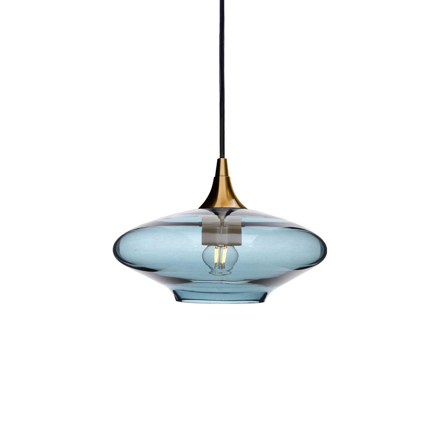 951 Single Pendant Light-Bicycle Glass Co-Polished Brass 15ft Cord + Track Mount-Lucent-Slate Gray-Bicycle Glass Co