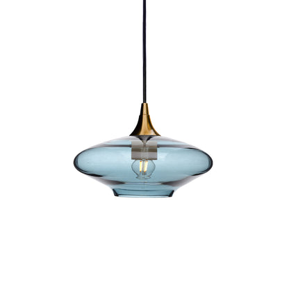 951 Single Pendant Light-Bicycle Glass Co-Polished Brass 15ft Cord + Track Mount-Lucent-Slate Gray-Bicycle Glass Co