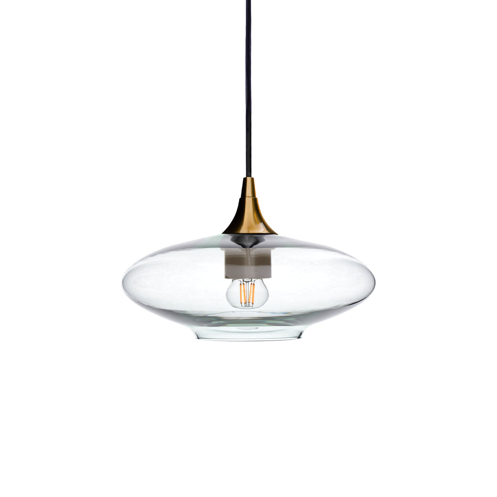 951 Single Pendant Light-Bicycle Glass Co-Polished Brass 15ft Cord + Track Mount-Lucent-Eco Clear-Bicycle Glass Co