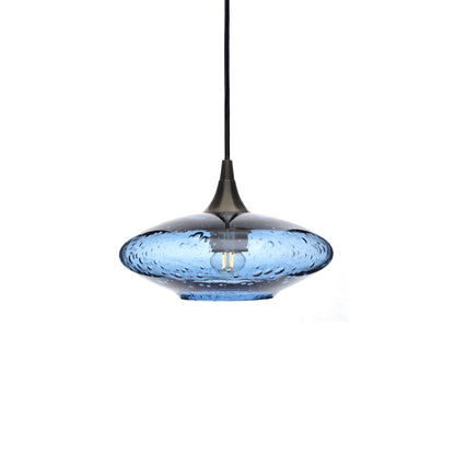 951 Single Pendant Light-Bicycle Glass Co-Antique Bronze 15ft Cord + Track Mount-Lunar-Steel Blue-Bicycle Glass Co