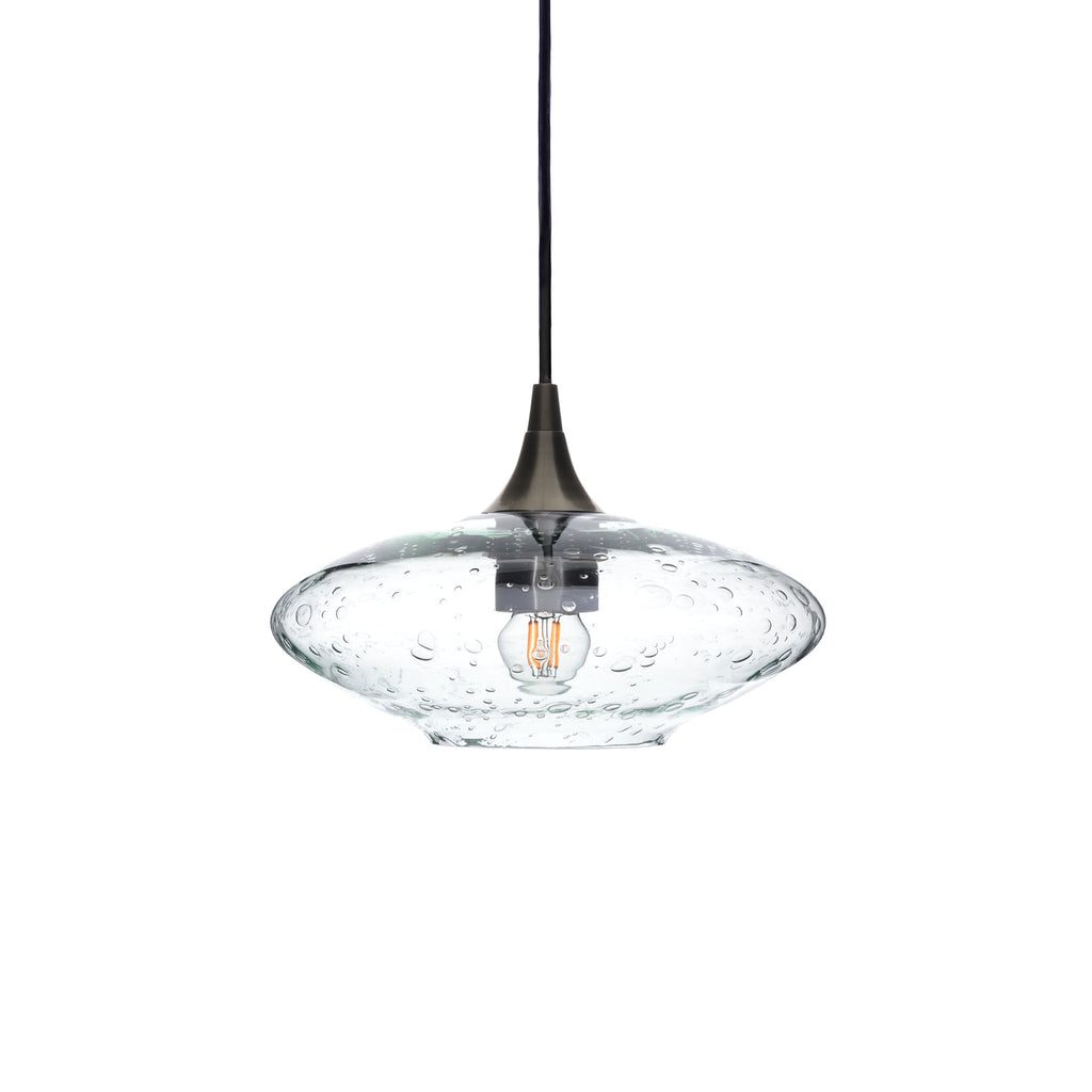 951 Single Pendant Light-Bicycle Glass Co-Antique Bronze 15ft Cord + Track Mount-Lunar-Eco Clear-Bicycle Glass Co