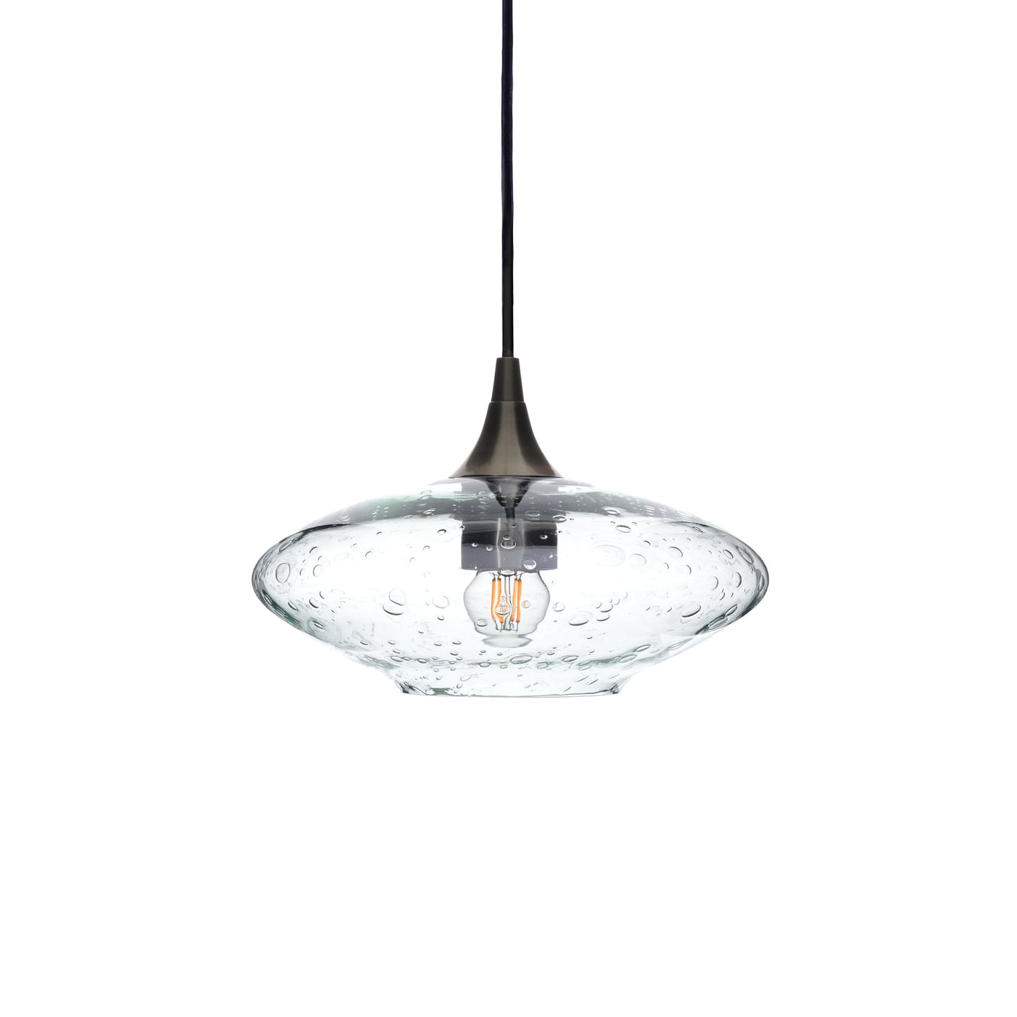 951 Single Pendant Light-Bicycle Glass Co-Antique Bronze 15ft Cord + Track Mount-Lunar-Eco Clear-Bicycle Glass Co