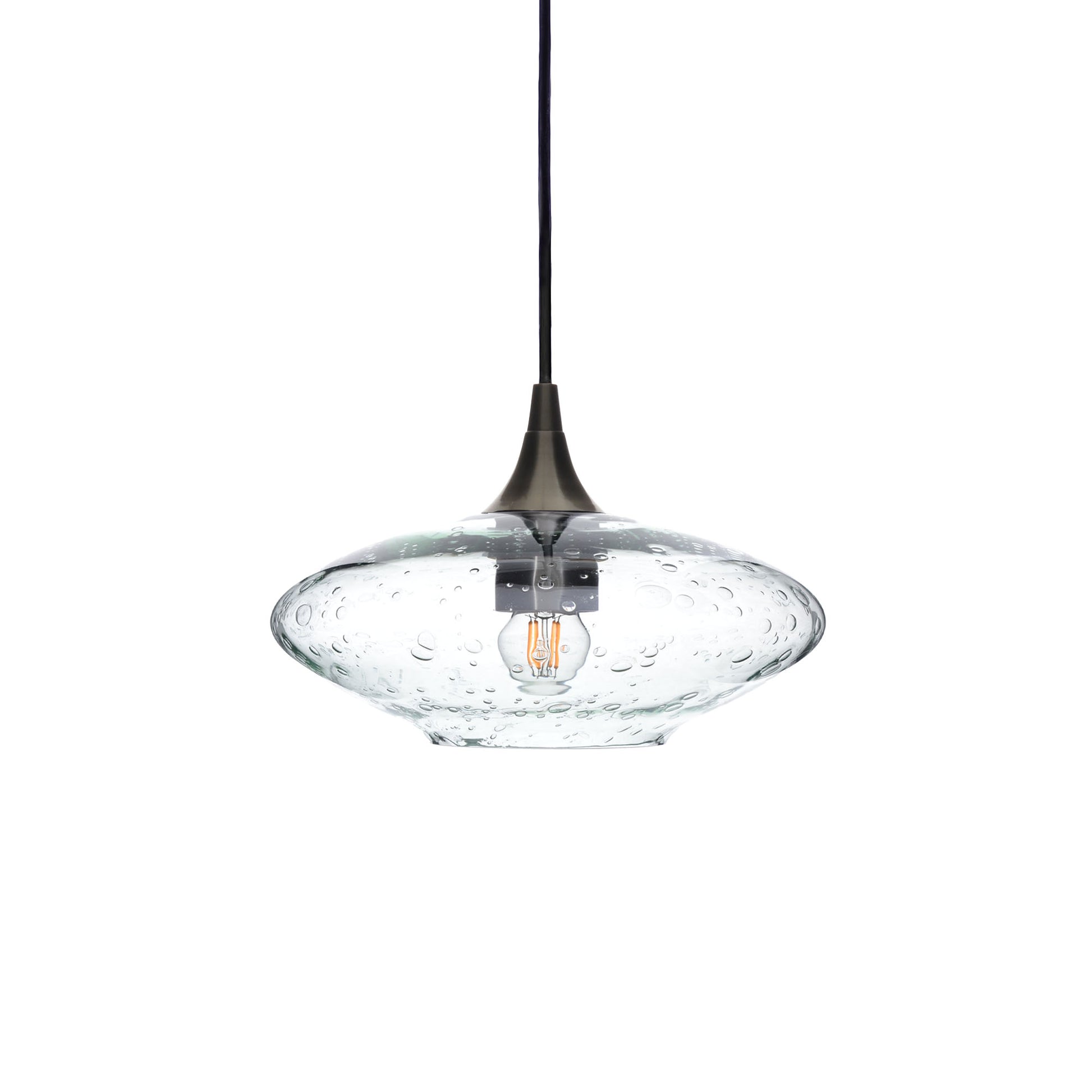 951 Single Pendant Light-Bicycle Glass Co-Antique Bronze 15ft Cord + Track Mount-Lunar-Eco Clear-Bicycle Glass Co