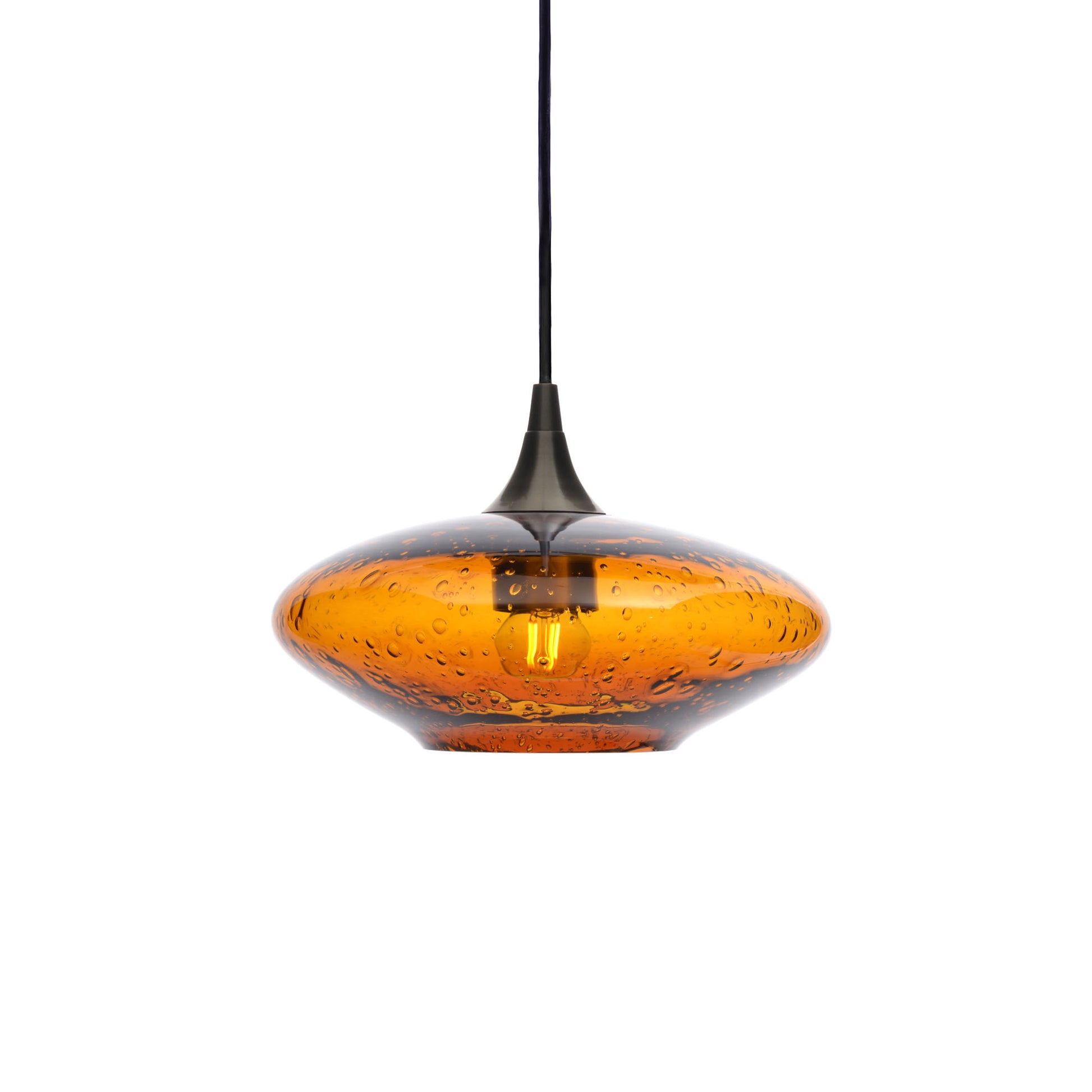 951 Single Pendant Light-Bicycle Glass Co-Antique Bronze 15ft Cord + Track Mount-Lunar-Golden Amber-Bicycle Glass Co