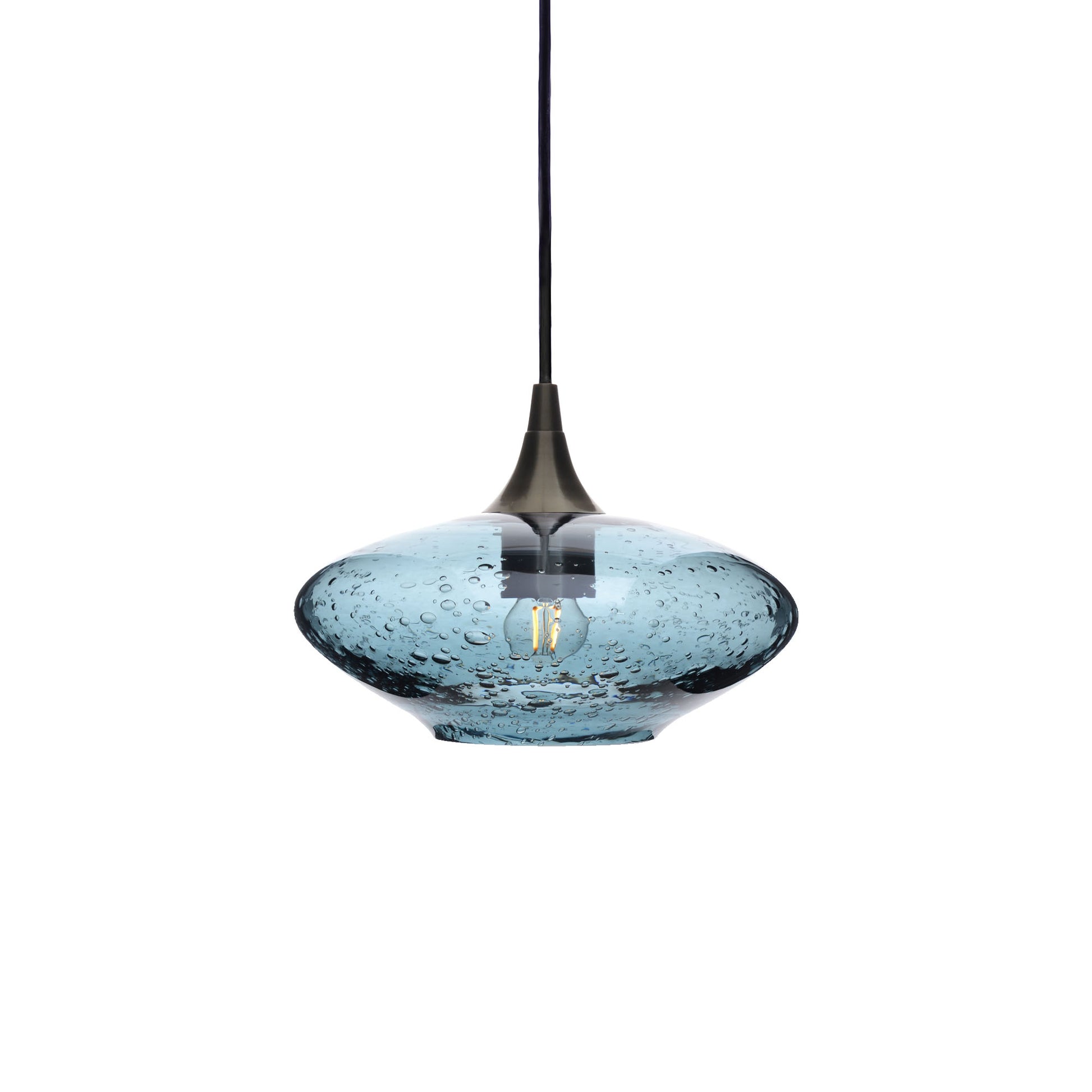 951 Single Pendant Light-Bicycle Glass Co-Antique Bronze 15ft Cord + Track Mount-Lunar-Slate Gray-Bicycle Glass Co
