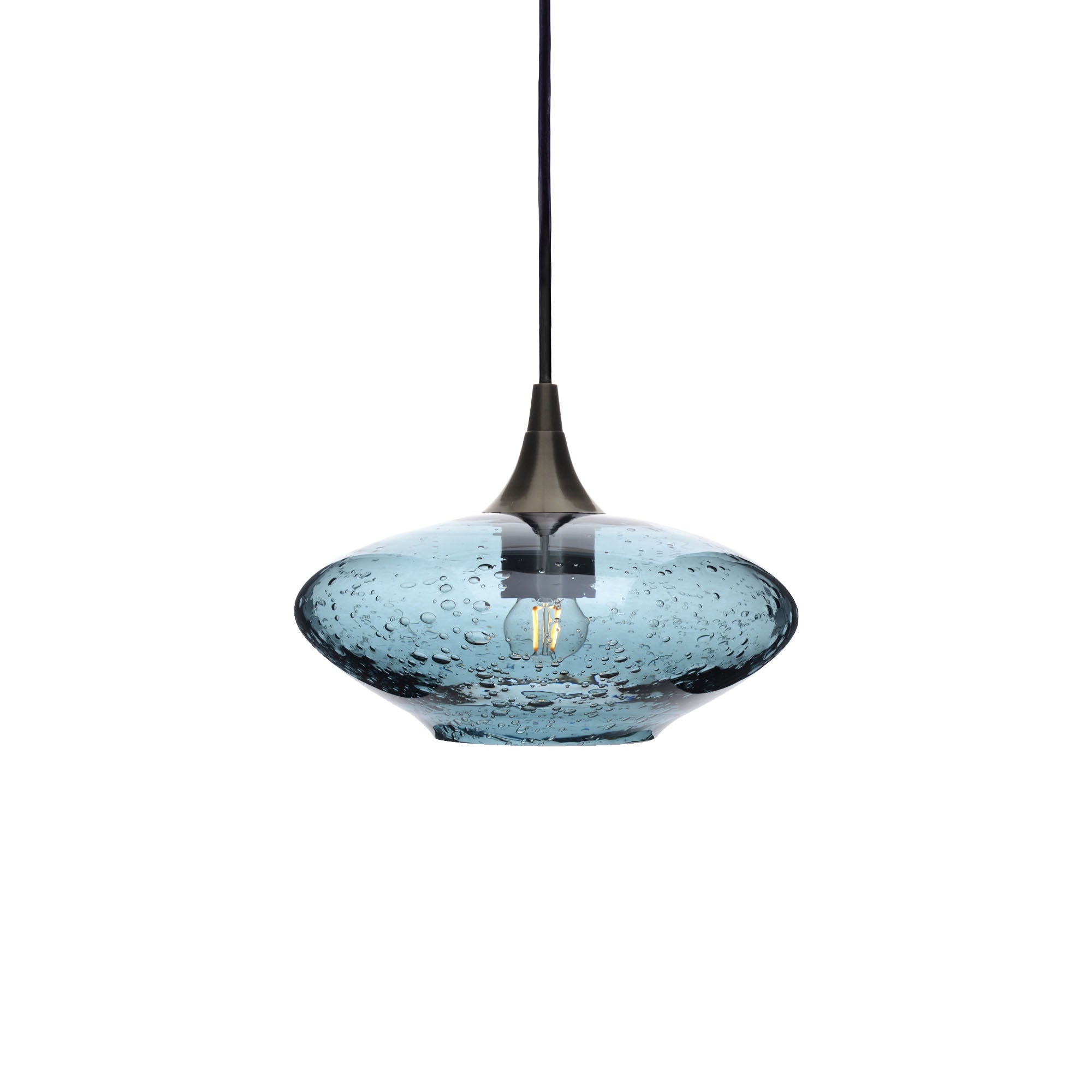 951 Single Pendant Light-Bicycle Glass Co-Antique Bronze 15ft Cord + Track Mount-Lunar-Slate Gray-Bicycle Glass Co