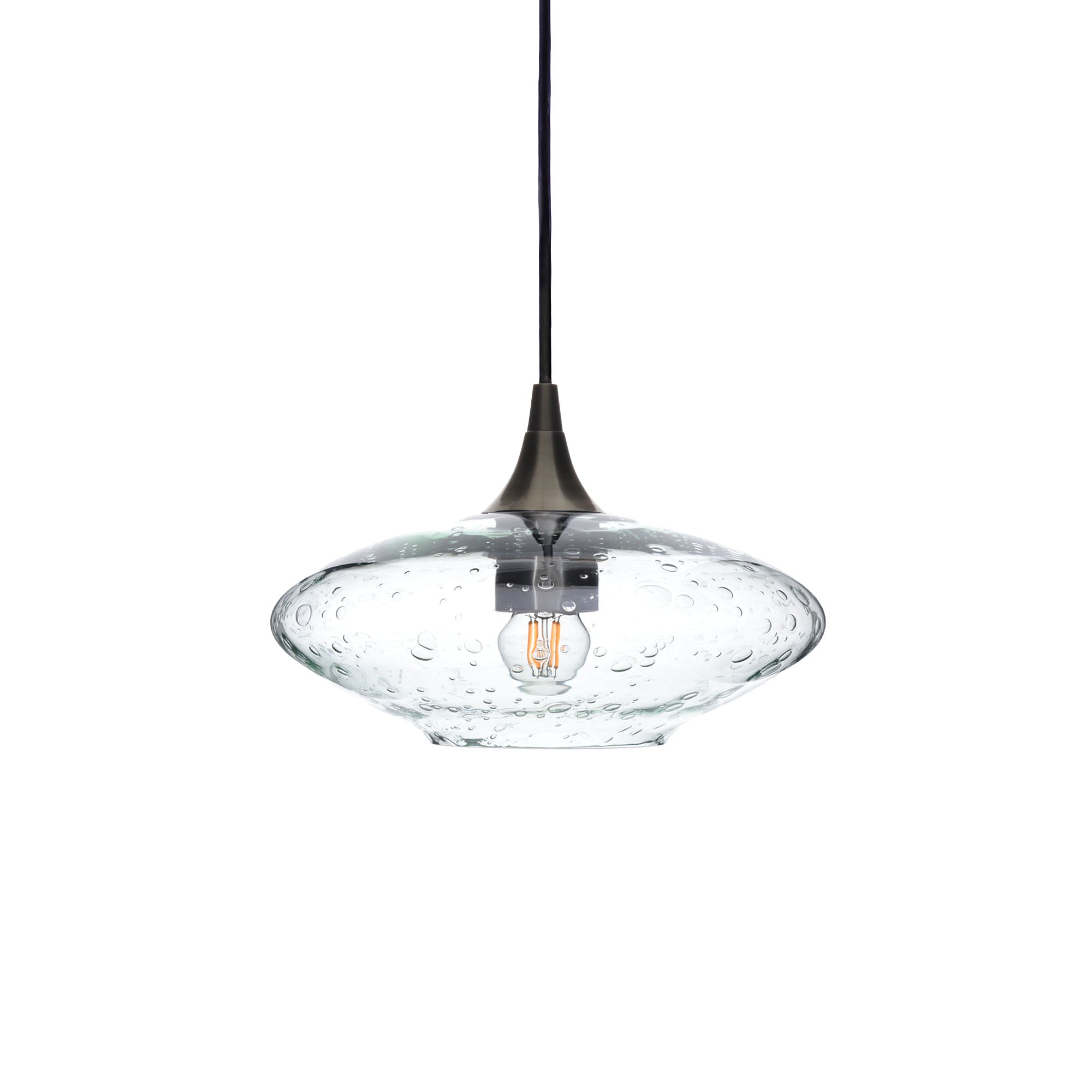 951 Single Pendant Light-Bicycle Glass Co-Antique Bronze 15ft Cord + Track Mount-Lunar-Eco Clear-Bicycle Glass Co