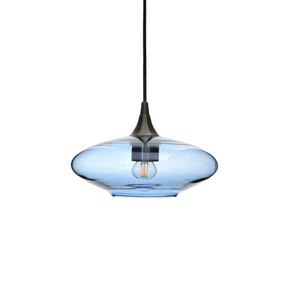 951 Single Pendant Light-Bicycle Glass Co-Antique Bronze 15ft Cord + Track Mount-Lucent-Steel Blue-Bicycle Glass Co
