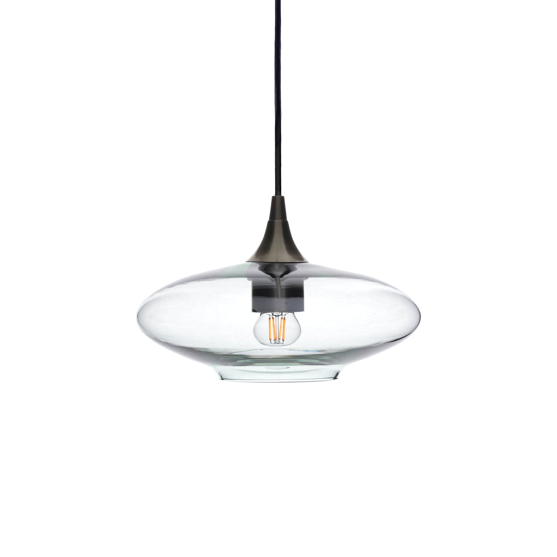 951 Single Pendant Light-Bicycle Glass Co-Antique Bronze 15ft Cord + Track Mount-Lucent-Eco Clear-Bicycle Glass Co