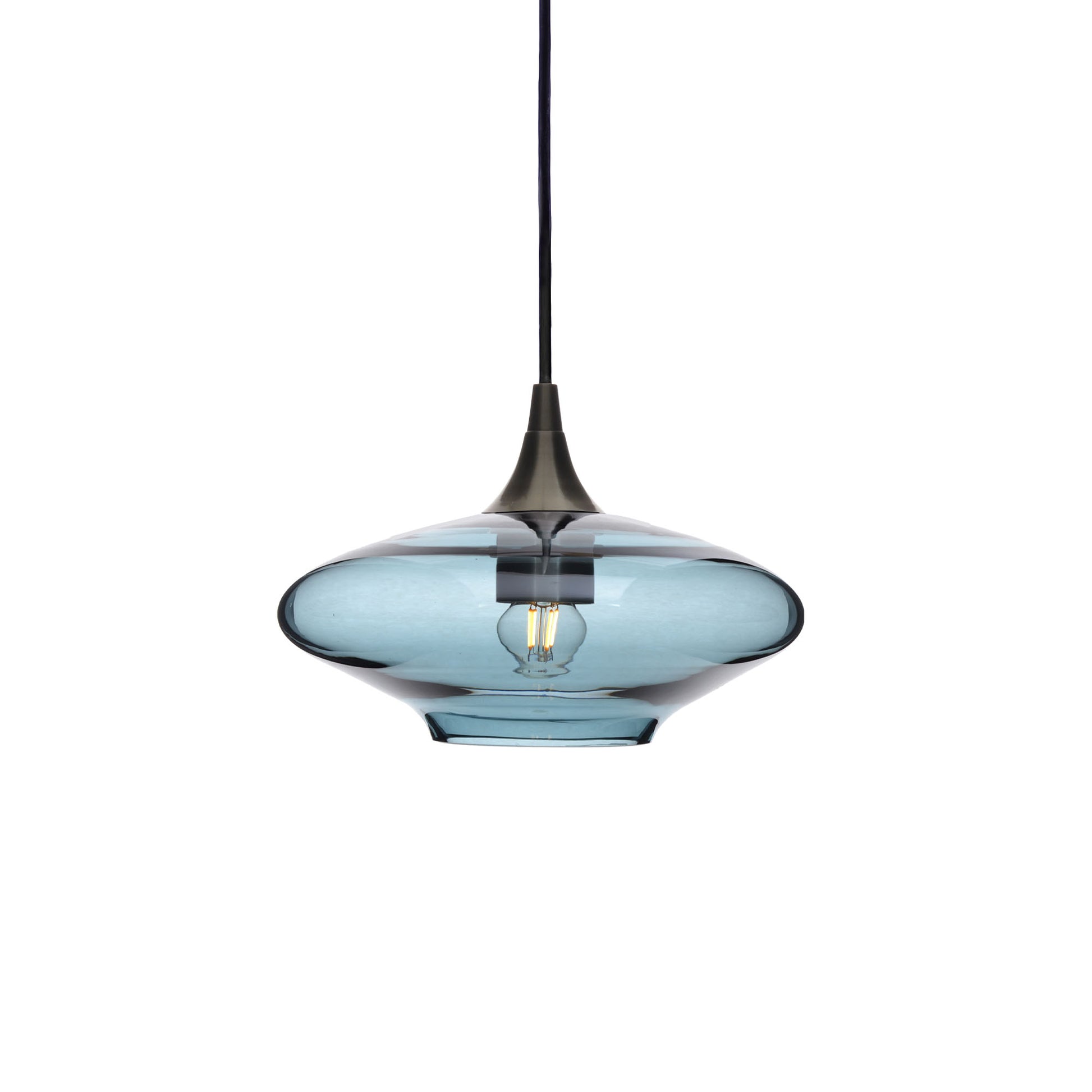 951 Single Pendant Light-Bicycle Glass Co-Antique Bronze 15ft Cord + Track Mount-Lucent-Slate Gray-Bicycle Glass Co