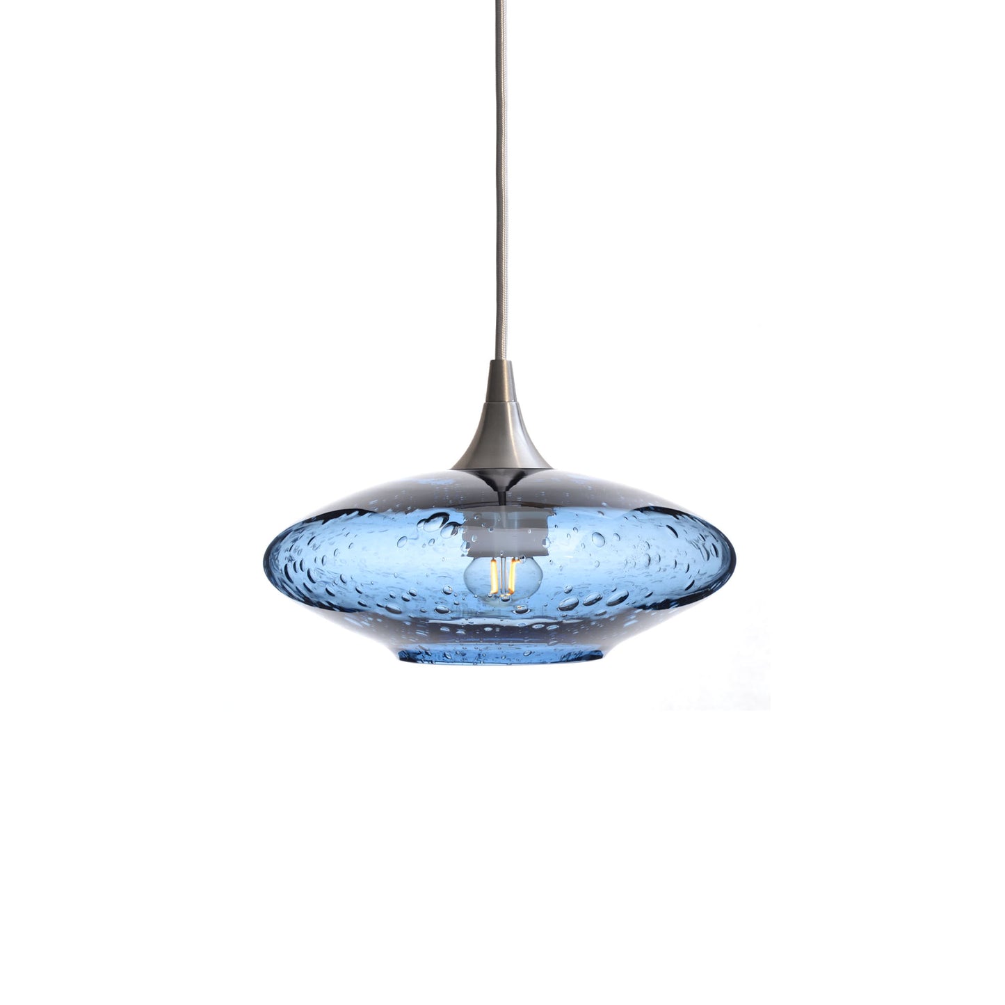 951 Single Pendant Light-Bicycle Glass Co-Brushed Nickel 15ft Cord + Track Mount-Lunar-Steel Blue-Bicycle Glass Co