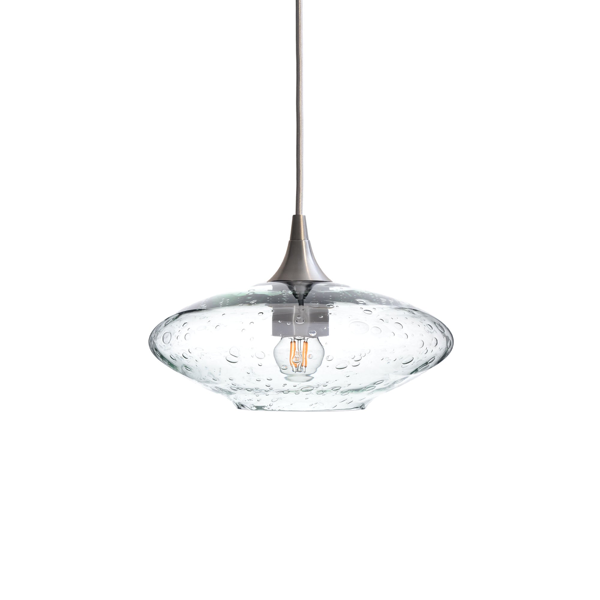 951 Single Pendant Light-Bicycle Glass Co-Brushed Nickel 15ft Cord + Track Mount-Lunar-Eco Clear-Bicycle Glass Co