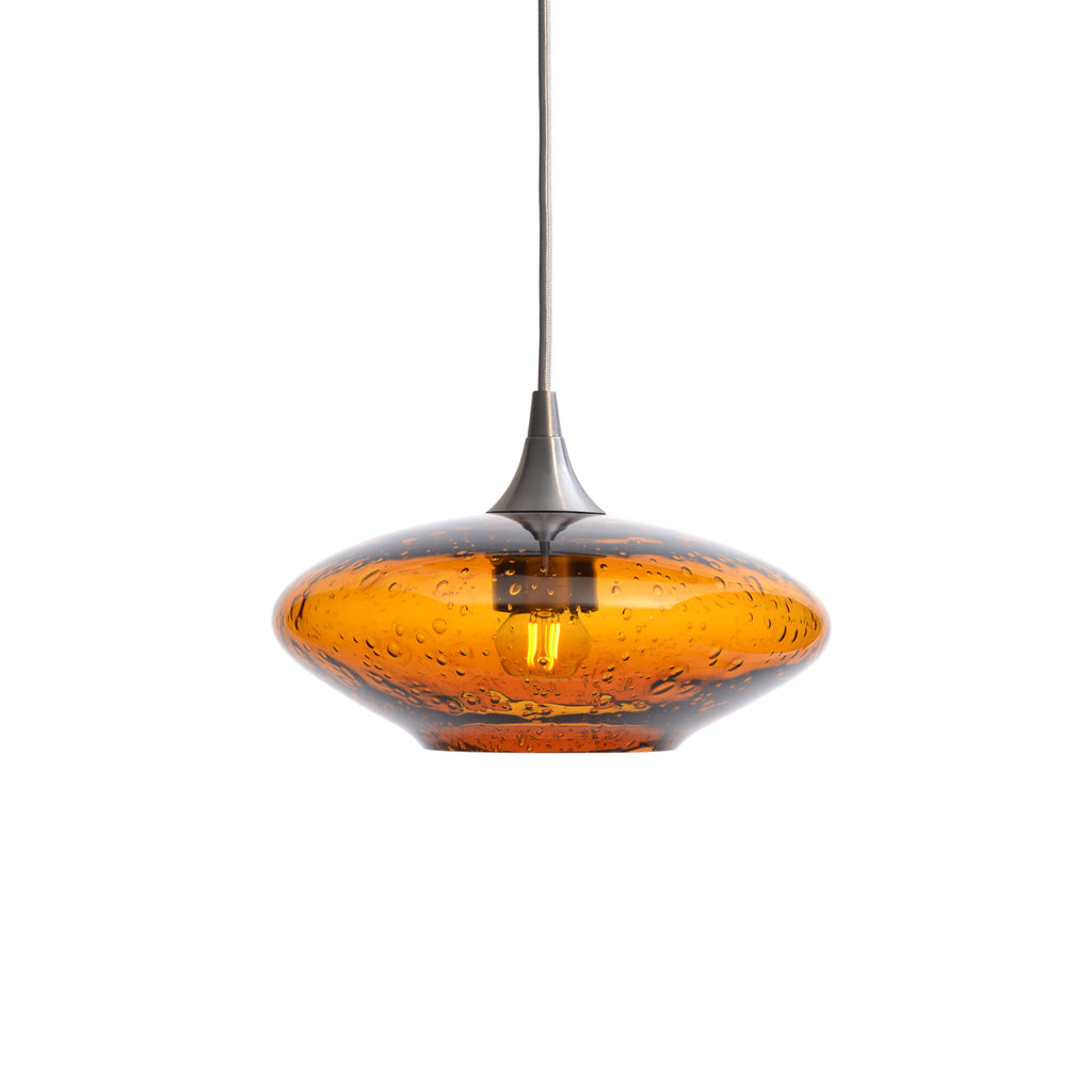 951 Single Pendant Light-Bicycle Glass Co-Brushed Nickel 15ft Cord + Track Mount-Lunar-Golden Amber-Bicycle Glass Co