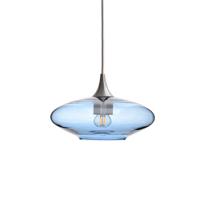 951 Single Pendant Light-Bicycle Glass Co-Brushed Nickel 15ft Cord + Track Mount-Lucent-Steel Blue-Bicycle Glass Co