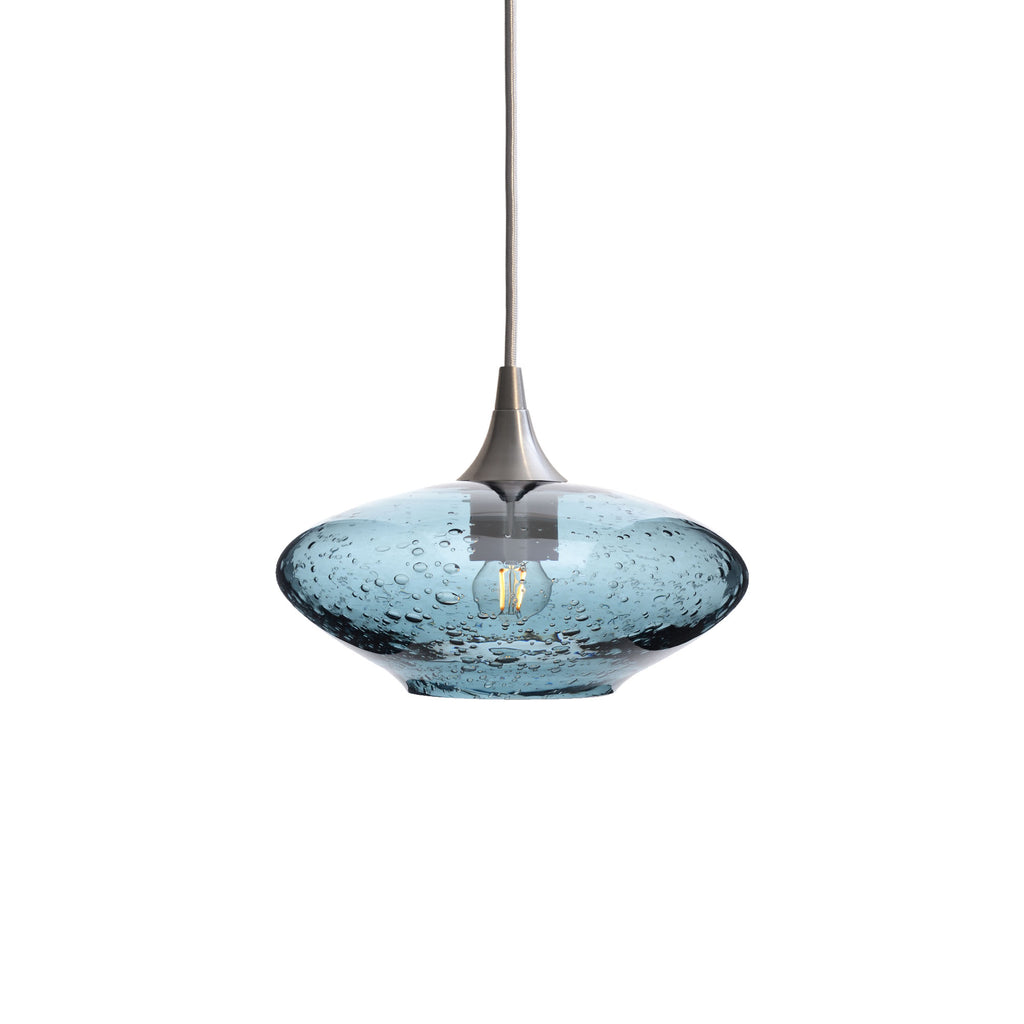 951 Single Pendant Light-Bicycle Glass Co-Brushed Nickel 15ft Cord + Track Mount-Lunar-Slate Gray-Bicycle Glass Co