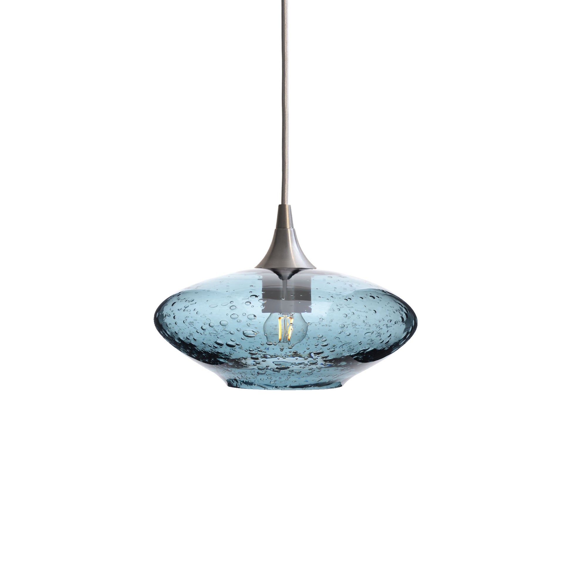 951 Single Pendant Light-Bicycle Glass Co-Brushed Nickel 15ft Cord + Track Mount-Lunar-Slate Gray-Bicycle Glass Co