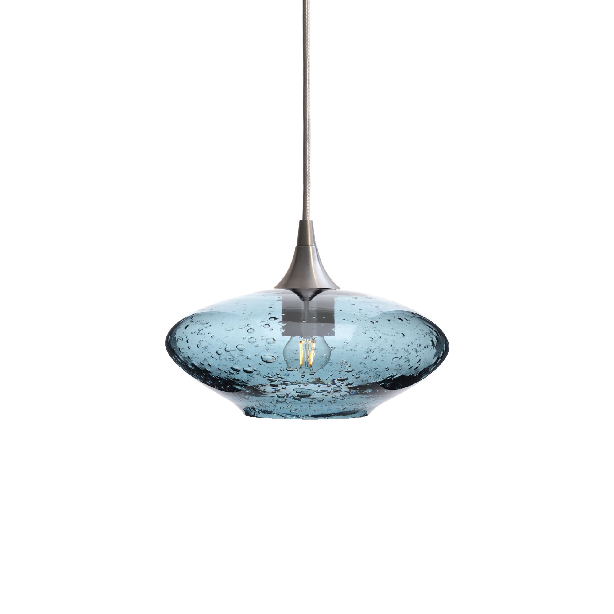 951 Single Pendant Light-Bicycle Glass Co-Brushed Nickel 15ft Cord + Track Mount-Lunar-Slate Gray-Bicycle Glass Co