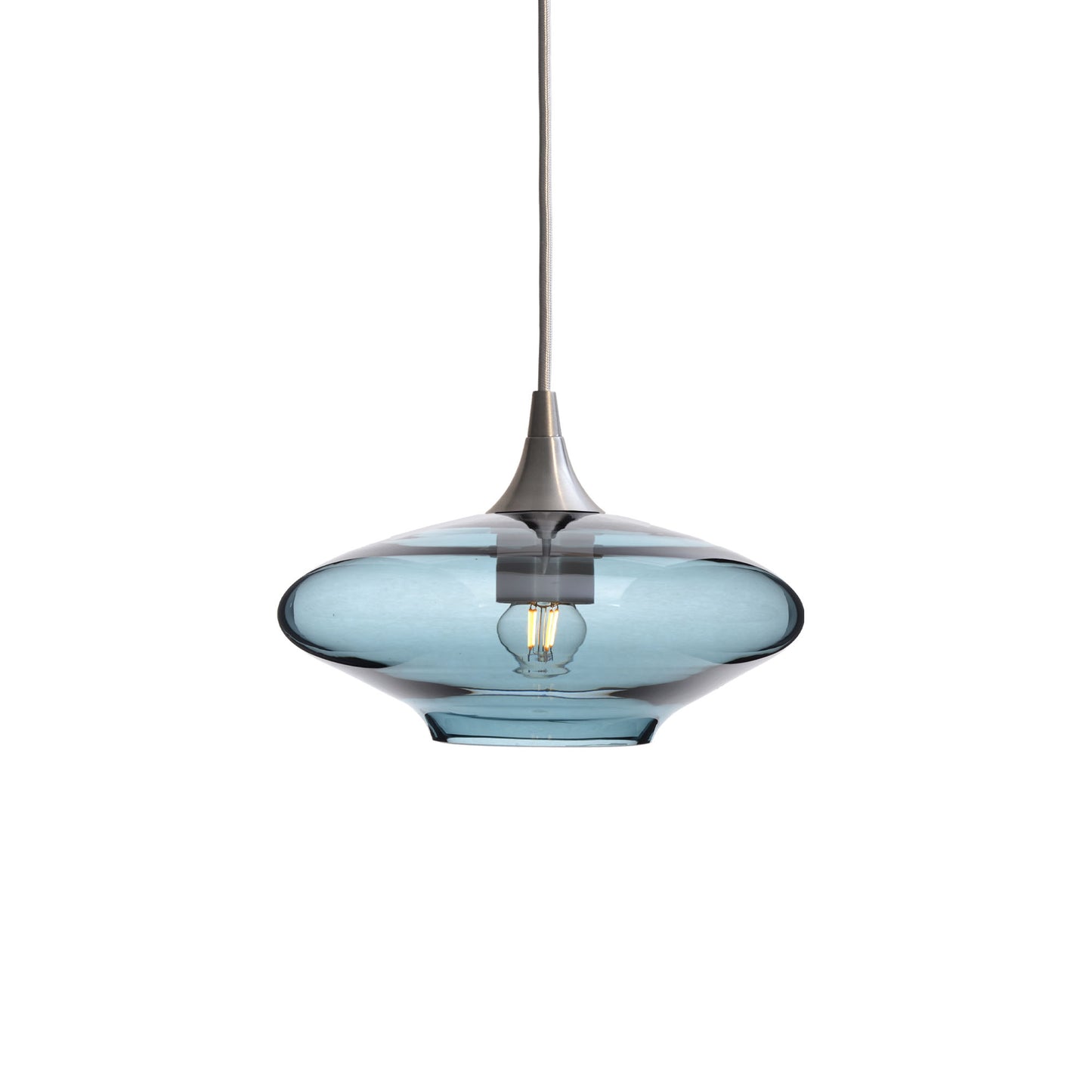 951 Single Pendant Light-Bicycle Glass Co-Brushed Nickel 15ft Cord + Track Mount-Lucent-Slate Gray-Bicycle Glass Co