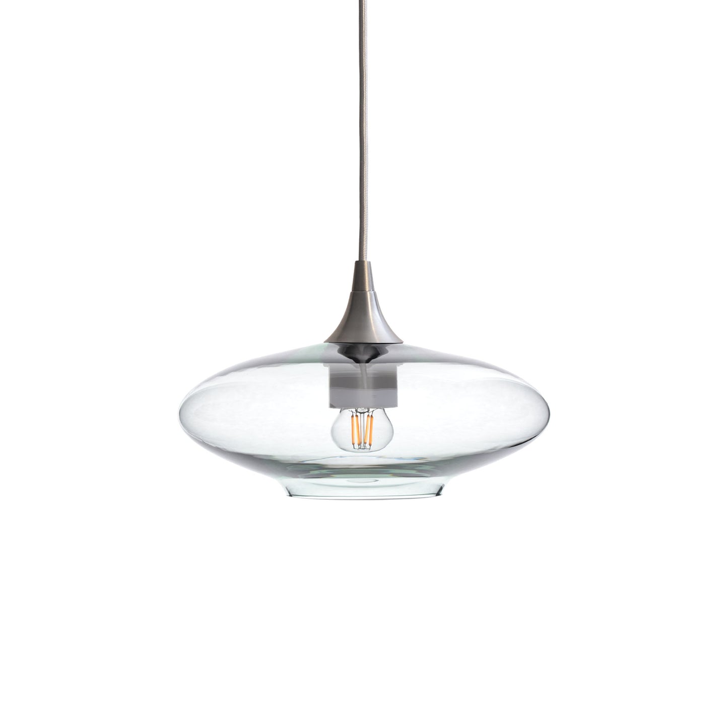 951 Single Pendant Light-Bicycle Glass Co-Brushed Nickel 15ft Cord + Track Mount-Lucent-Eco Clear-Bicycle Glass Co