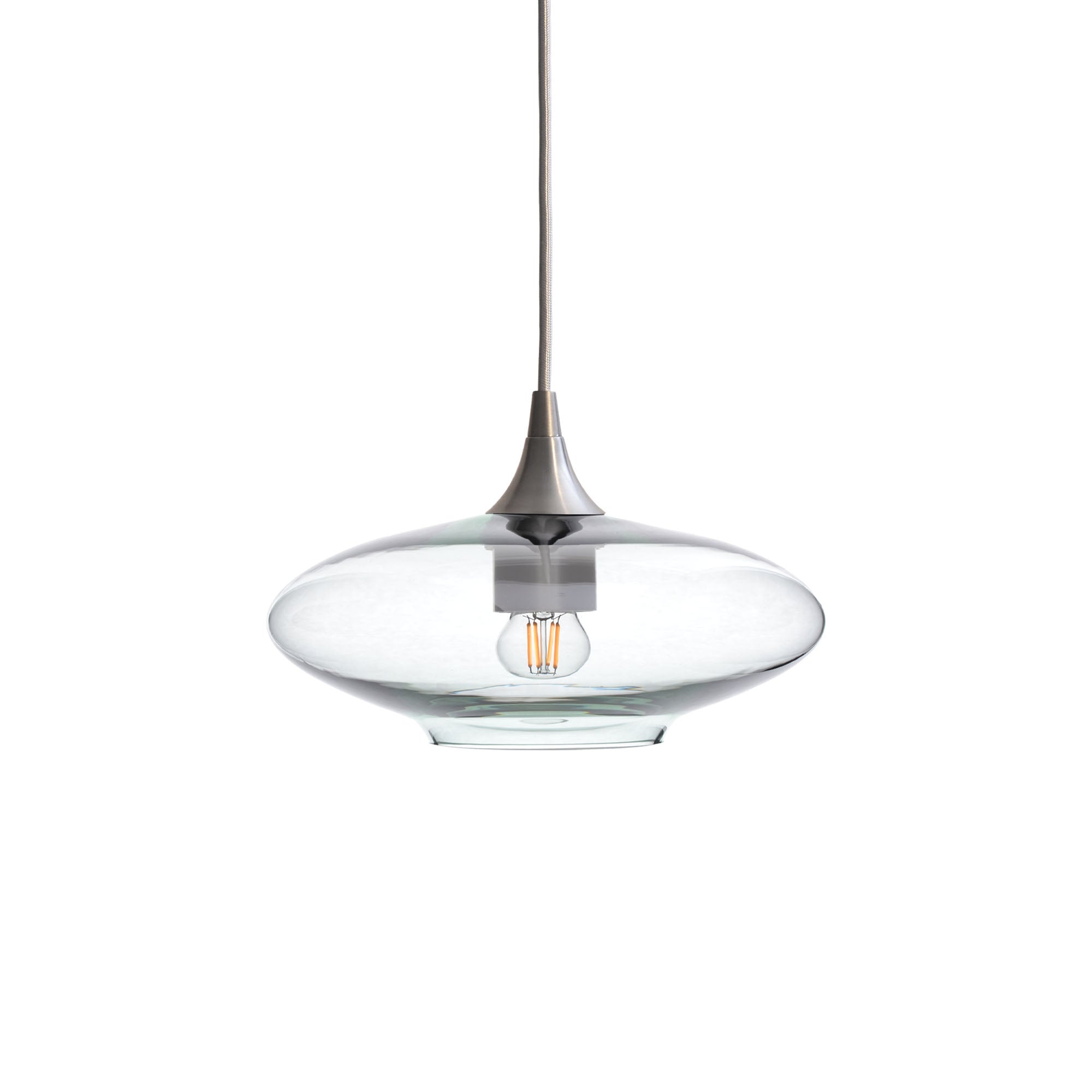 951 Single Pendant Light-Bicycle Glass Co-Brushed Nickel 15ft Cord + Track Mount-Lucent-Eco Clear-Bicycle Glass Co