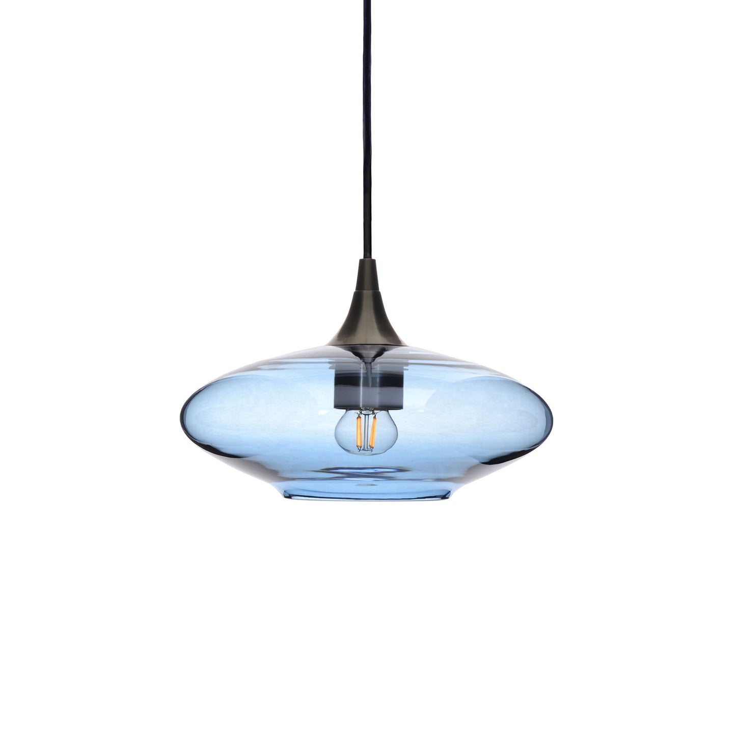 951 Single Pendant Light-Bicycle Glass Co-Antique Bronze - 4ft Cord-Lucent-Steel Blue-Bicycle Glass Co