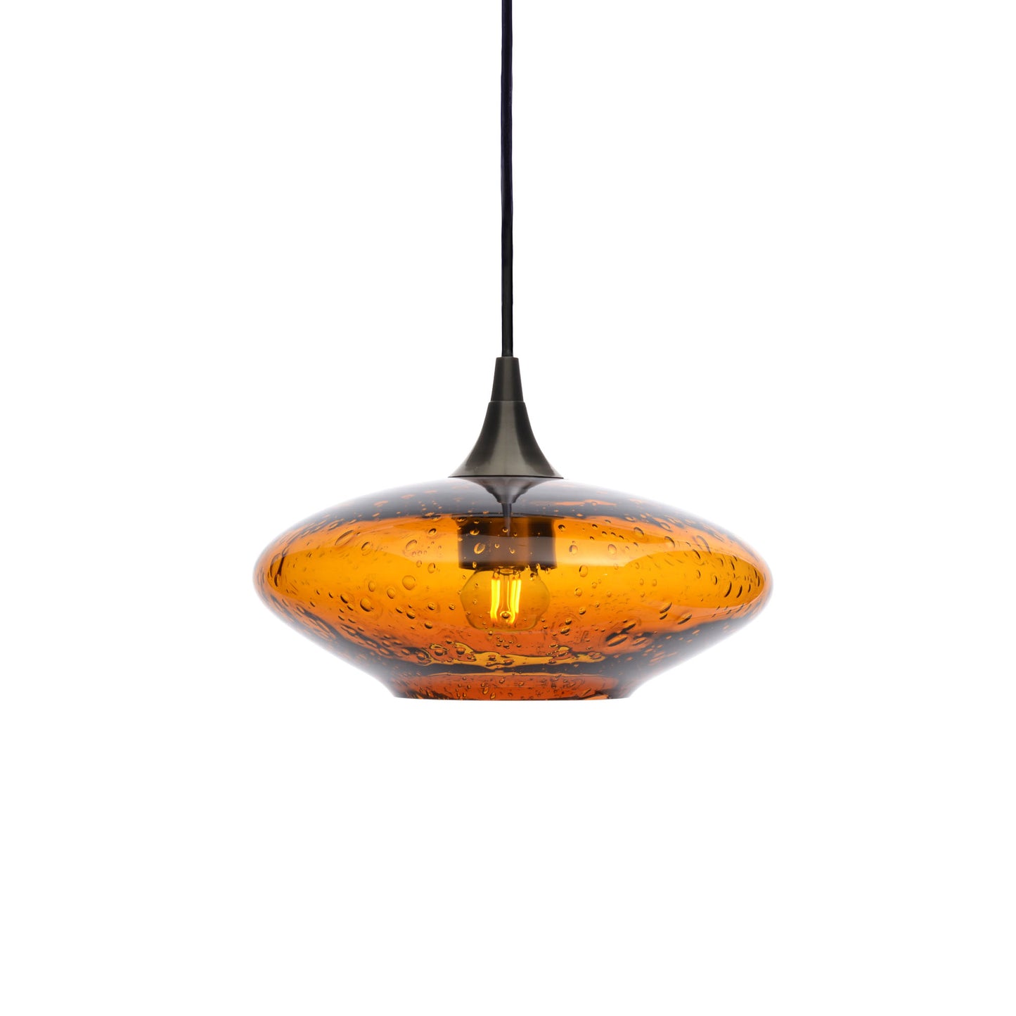 951 Single Pendant Light-Bicycle Glass Co-Antique Bronze - 4ft Cord-Lunar-Golden Amber-Bicycle Glass Co