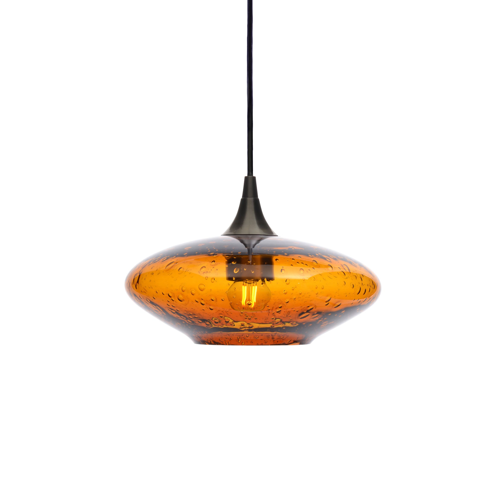 951 Single Pendant Light-Bicycle Glass Co-Antique Bronze - 4ft Cord-Lunar-Golden Amber-Bicycle Glass Co