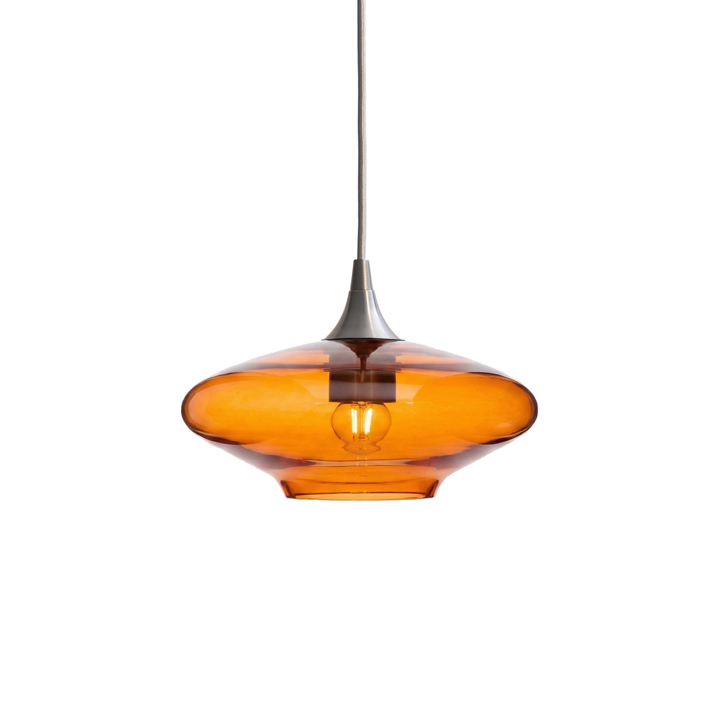 951 Single Pendant Light-Bicycle Glass Co-Brushed Nickel - 4ft Cord-Lucent-Golden Amber-Bicycle Glass Co