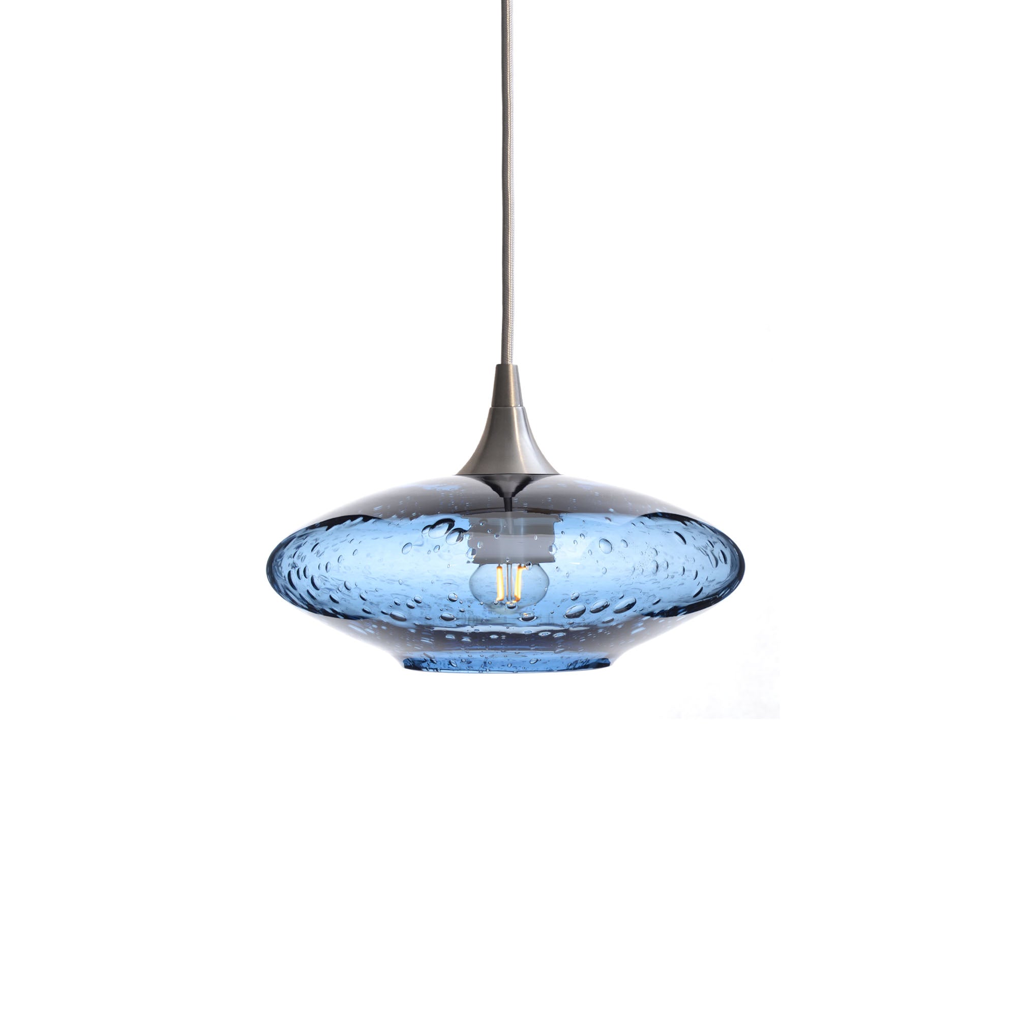 951 Single Pendant Light-Bicycle Glass Co-Brushed Nickel - 4ft Cord-Lunar-Steel Blue-Bicycle Glass Co