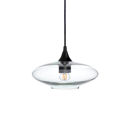 951 Single Pendant Light-Bicycle Glass Co-Matte Black 15ft Cord + Track Mount-Lucent-Eco Clear-Bicycle Glass Co