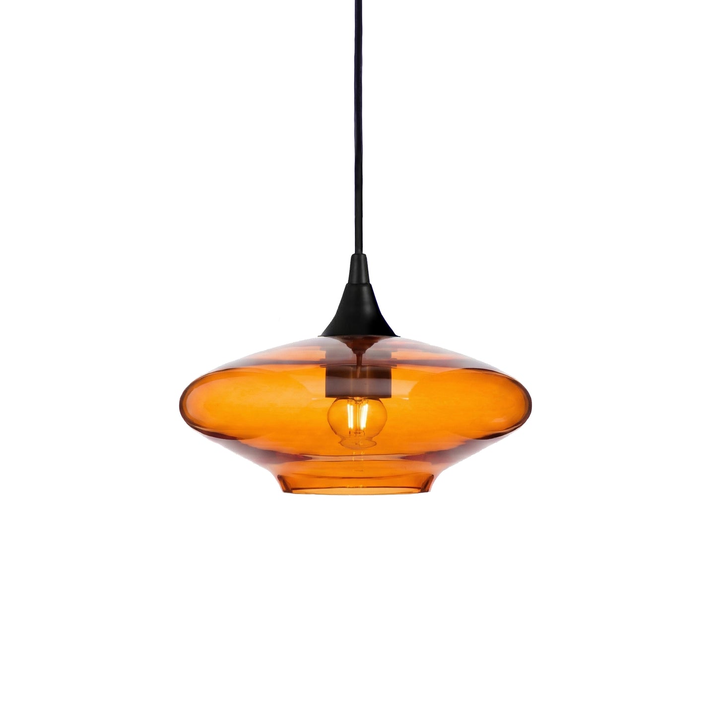 951 Single Pendant Light-Bicycle Glass Co-Matte Black - 4ft Cord-Lucent-Golden Amber-Bicycle Glass Co