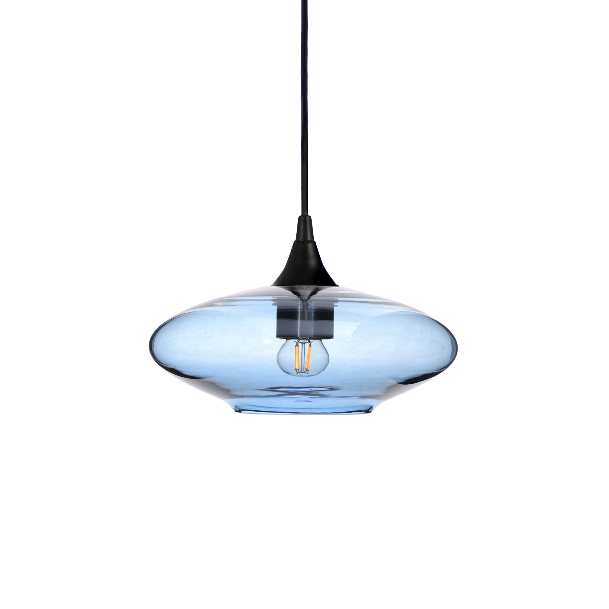 951 Single Pendant Light-Bicycle Glass Co-Matte Black 15ft Cord + Track Mount-Lucent-Steel Blue-Bicycle Glass Co