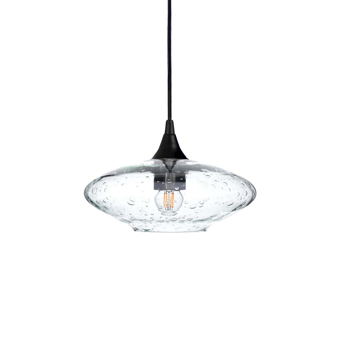 951 Single Pendant Light-Bicycle Glass Co-Matte Black 15ft Cord + Track Mount-Lunar-Eco Clear-Bicycle Glass Co