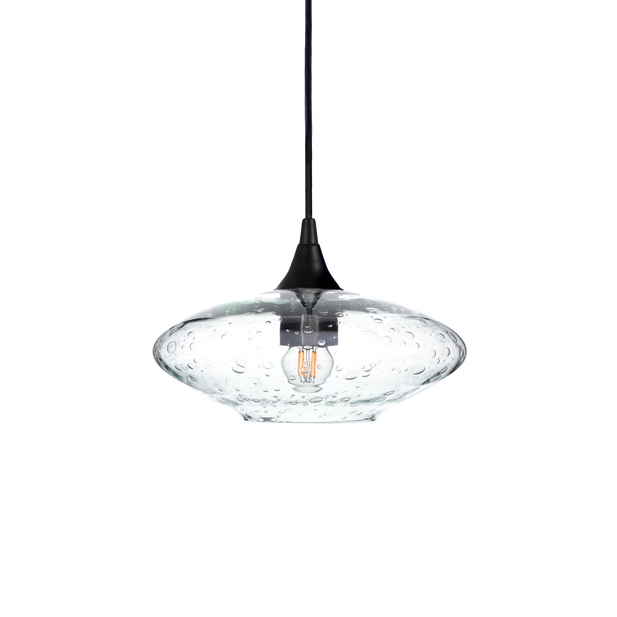 951 Single Pendant Light-Bicycle Glass Co-Matte Black 15ft Cord + Track Mount-Lunar-Eco Clear-Bicycle Glass Co