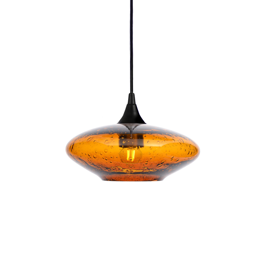 951 Single Pendant Light-Bicycle Glass Co-Matte Black 15ft Cord + Track Mount-Lunar-Golden Amber-Bicycle Glass Co