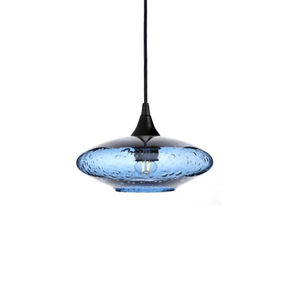 951 Single Pendant Light-Bicycle Glass Co-Matte Black 15ft Cord + Track Mount-Lunar-Steel Blue-Bicycle Glass Co