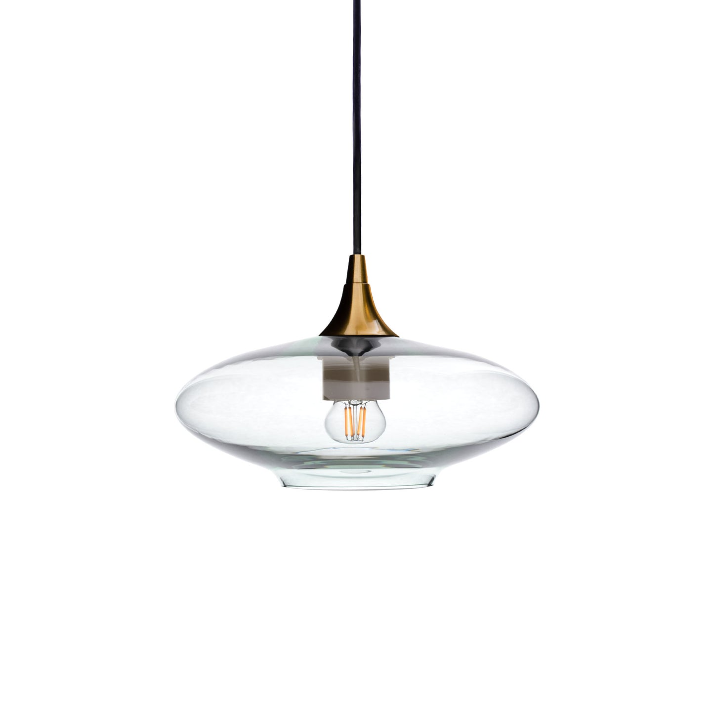 951 Single Pendant Light-Bicycle Glass Co-Polished Brass - 4ft Cord-Lucent-Eco Clear-Bicycle Glass Co