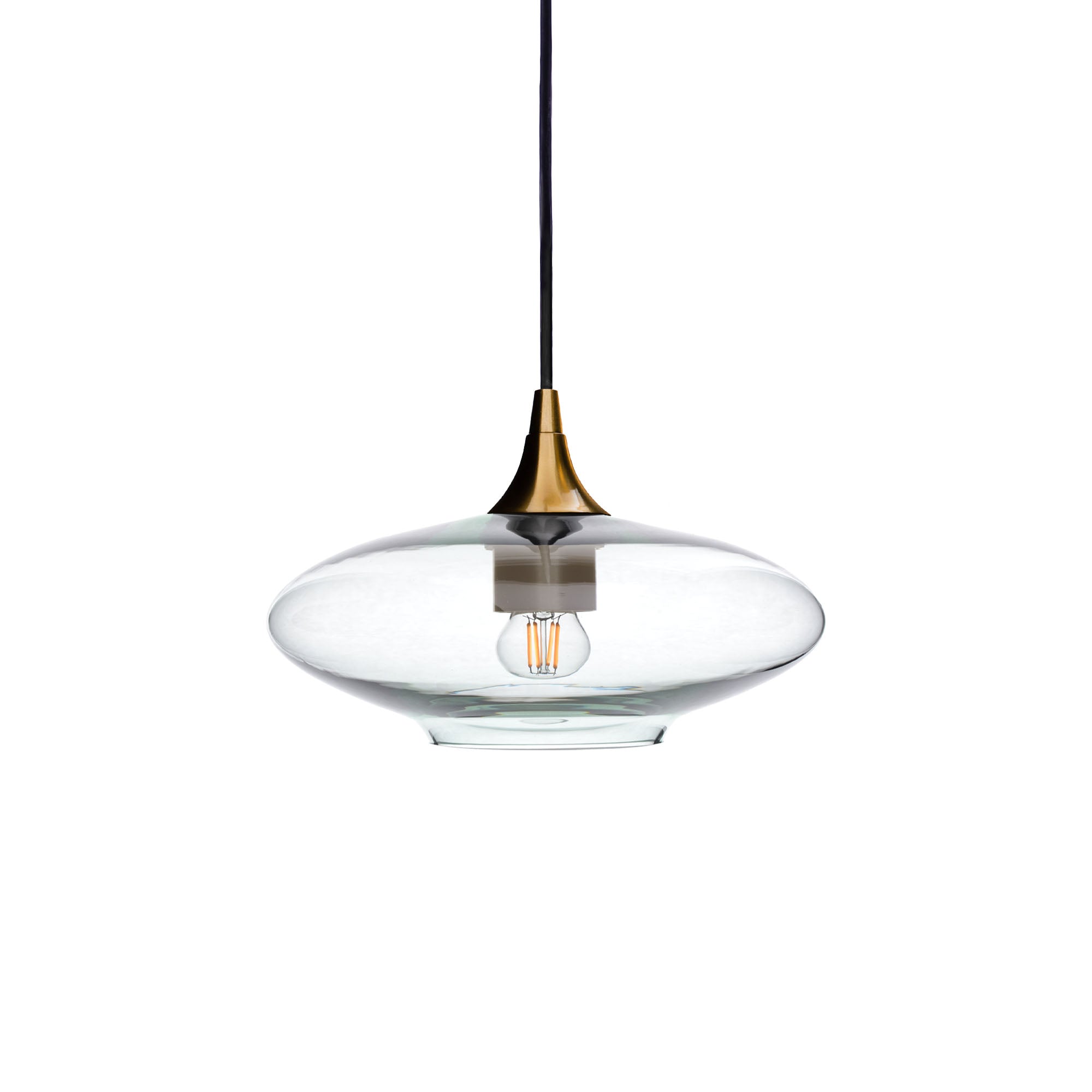951 Single Pendant Light-Bicycle Glass Co-Polished Brass - 4ft Cord-Lucent-Eco Clear-Bicycle Glass Co