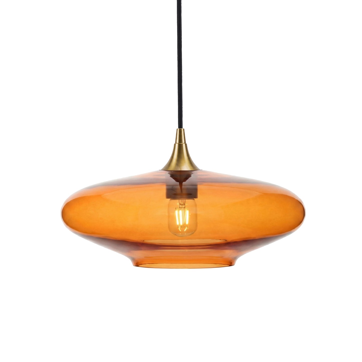 951 Single Pendant Light-Bicycle Glass Co-Polished Brass - 4ft Cord-Lucent-Golden Amber-Bicycle Glass Co