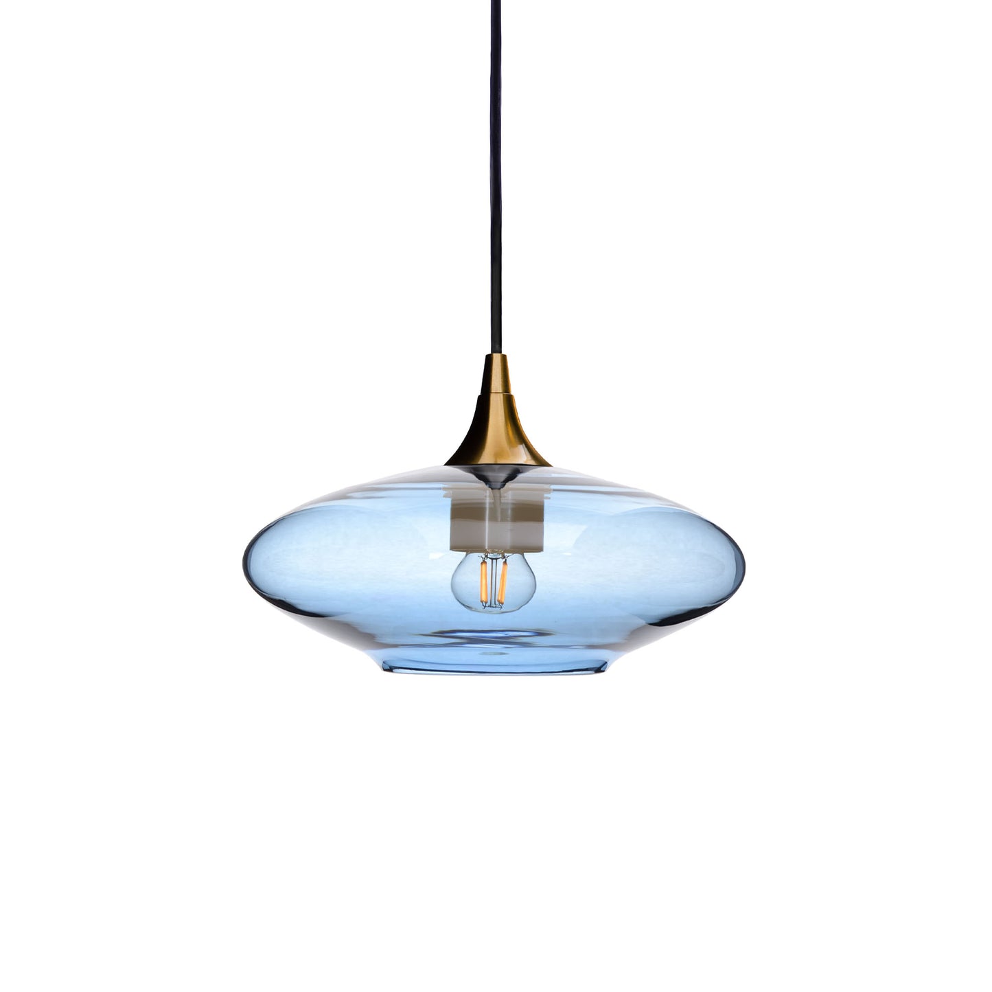 951 Single Pendant Light-Bicycle Glass Co-Polished Brass - 4ft Cord-Lucent-Steel Blue-Bicycle Glass Co