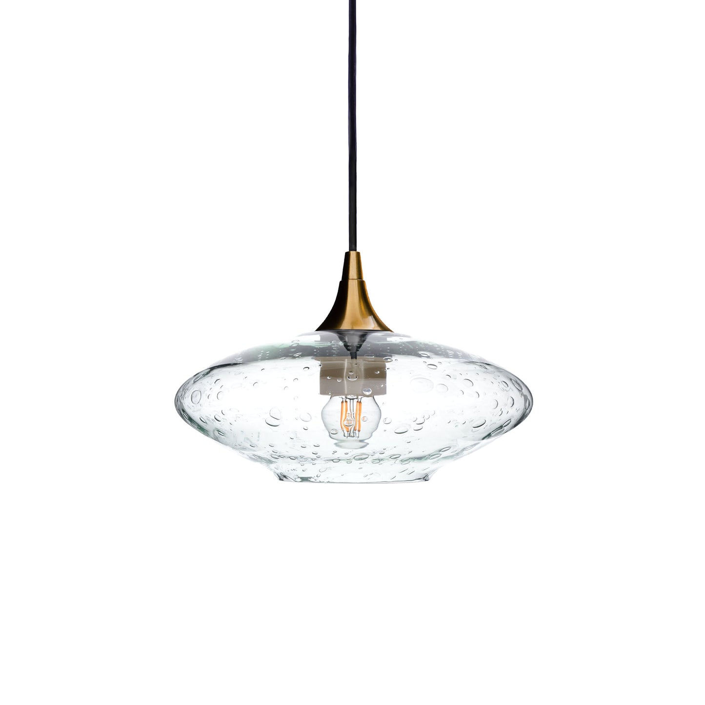 951 Single Pendant Light-Bicycle Glass Co-Polished Brass - 4ft Cord-Lunar-Eco Clear-Bicycle Glass Co